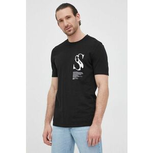 Bavlnené tričko Sisley čierna farba, s potlačou vyobraziť