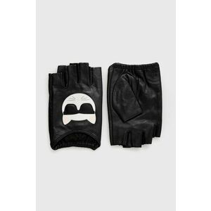 Kožené rukavice bez prstov Karl Lagerfeld dámske, čierna farba vyobraziť