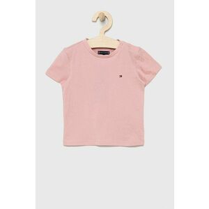 Detské bavlnené tričko Tommy Hilfiger ružová farba, jednofarebný vyobraziť