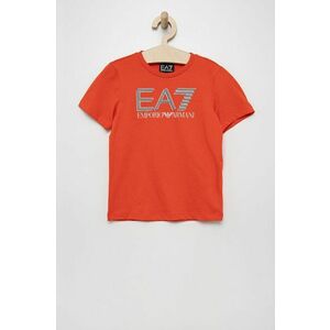 Detské bavlnené tričko EA7 Emporio Armani červená farba, s potlačou vyobraziť