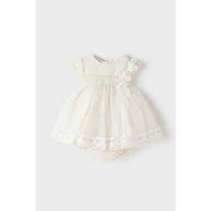 Šaty pre bábätká Mayoral Newborn béžová farba, mini, áčkový strih vyobraziť