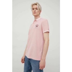 Bavlnené polo tričko Tommy Jeans ružová farba, jednofarebné vyobraziť