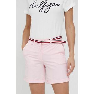 Šortky Tommy Hilfiger dámske, ružová farba, jednofarebné, stredne vysoký pás vyobraziť