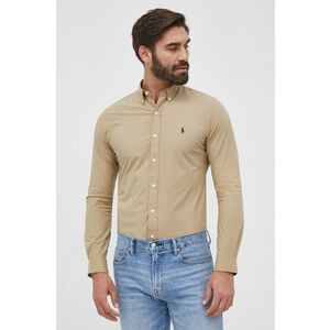 Košeľa Polo Ralph Lauren pánska, béžová farba, slim, s golierom button-down vyobraziť