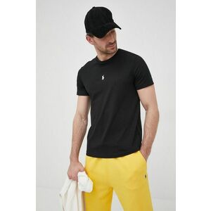 Bavlnené tričko Polo Ralph Lauren čierna farba, jednofarebné vyobraziť