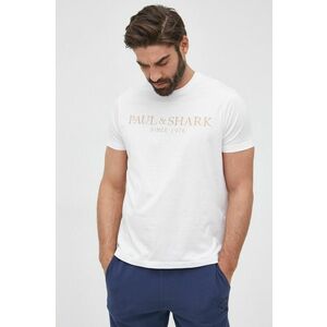 Bavlnené tričko Paul&Shark biela farba, s nášivkou vyobraziť