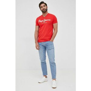 Tričko Pepe Jeans Original Stretch V N pánske, červená farba, s potlačou vyobraziť