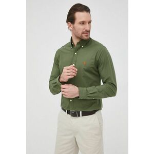 Košeľa Polo Ralph Lauren pánska, zelená farba, slim, s golierom button-down vyobraziť