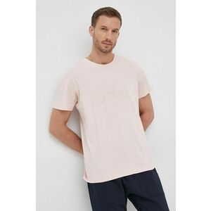 Bavlnené tričko Guess ružová farba, s nášivkou vyobraziť