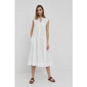Ľanové šaty Max Mara Leisure biela farba, midi, áčkový strih vyobraziť