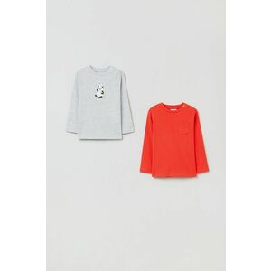 Detská bavlnená košeľa s dlhým rukávom OVS (2-pak) červená farba, jednofarebná vyobraziť