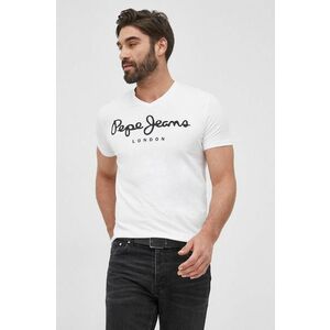 Tričko Pepe Jeans Original Stretch V N pánske, biela farba, s potlačou vyobraziť