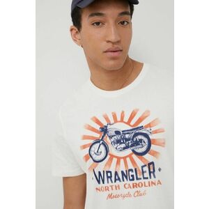 Bavlnené tričko Wrangler béžová farba, s potlačou vyobraziť