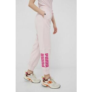 Bavlnené nohavice Puma 847127 dámske, ružová farba, s potlačou vyobraziť