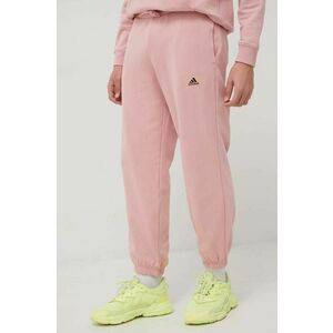 Bavlnené nohavice adidas HE4340 pánske, ružová farba, s potlačou vyobraziť