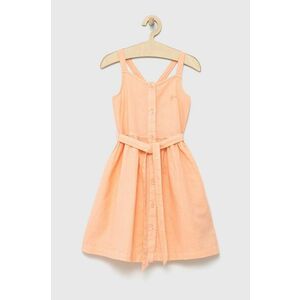 Dievčenské ľanové šaty Guess oranžová farba, midi, áčkový strih vyobraziť