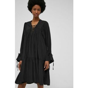 Košeľa Answear Lab dámska, čierna farba, voľný strih, so stojačikom vyobraziť