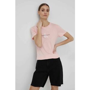 Bavlnené tričko Calvin Klein Jeans ružová farba, vyobraziť