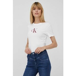 Bavlnené tričko Calvin Klein Jeans biela farba, vyobraziť