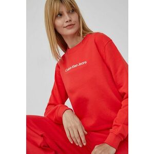 Bavlnená mikina Calvin Klein Jeans dámska, červená farba, s potlačou vyobraziť