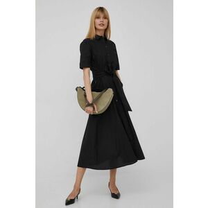 Bavlnené šaty Woolrich čierna farba, maxi, áčkový strih vyobraziť