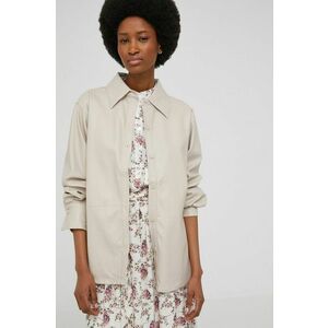 Košeľa Answear Lab dámska, béžová farba, voľný strih, s klasickým golierom vyobraziť