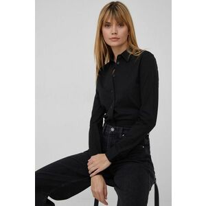 Bavlnená košeľa Calvin Klein dámska, čierna farba, regular, s klasickým golierom vyobraziť