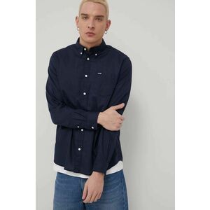 Bavlnená košeľa Wrangler pánska, tmavomodrá farba, regular, s golierom button-down vyobraziť
