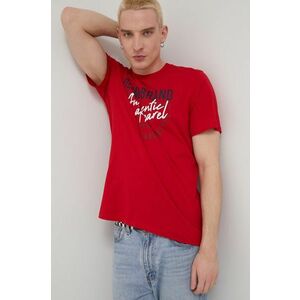 Bavlnené tričko Cross Jeans červená farba, s potlačou vyobraziť