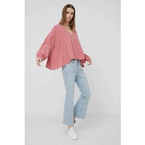 Bavlnená košeľa Wrangler dámska, ružová farba, voľný strih, vyobraziť