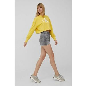 Bavlnená mikina Calvin Klein Jeans dámska, žltá farba, s potlačou vyobraziť