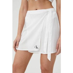 Plážová sukňa Calvin Klein biela farba, mini, áčkový strih vyobraziť
