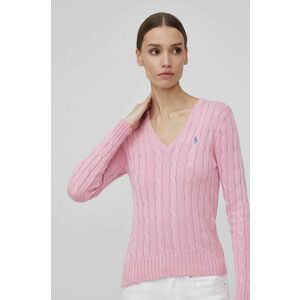 Bavlnený sveter Polo Ralph Lauren dámsky, ružová farba, vyobraziť