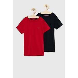 Detské bavlnené tričko Tommy Hilfiger červená farba, jednofarebné vyobraziť