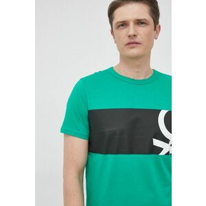 Bavlnené tričko United Colors of Benetton zelená farba, s potlačou vyobraziť