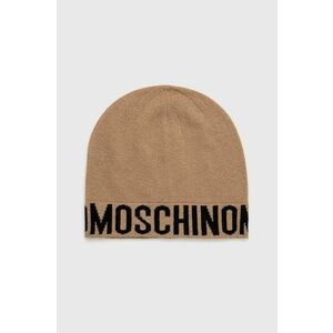 Vlnená čiapka Moschino béžová farba, z tenkej pleteniny, vlnená vyobraziť
