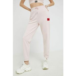 Nohavice HUGO dámske, ružová farba, jednofarebné vyobraziť