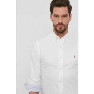 Bavlnená košeľa Polo Ralph Lauren pánska, biela farba, slim, s golierom button-down vyobraziť