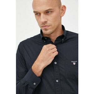 Košeľa Gant pánska, čierna farba, regular, s golierom button-down vyobraziť