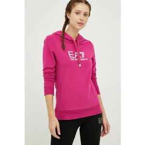 Mikina EA7 Emporio Armani dámska, ružová farba, s kapucňou, jednofarebná vyobraziť