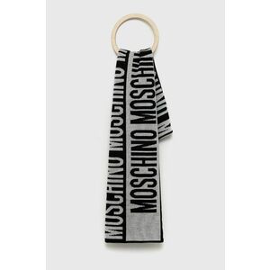 Vlnený šál Moschino šedá farba, vzorovaný vyobraziť