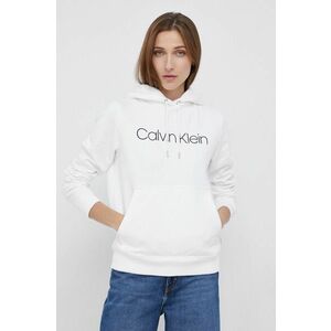 Bavlnená mikina Calvin Klein dámska, biela farba, s kapucňou, s potlačou vyobraziť