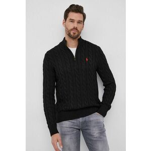 Bavlnený sveter Polo Ralph Lauren pánsky, čierna farba, teplý, s polorolákom vyobraziť