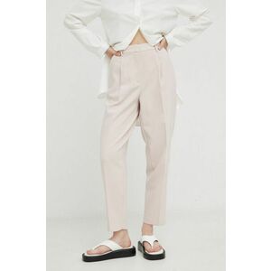 Nohavice Bruuns Bazaar dámske, ružová farba, rovné, vysoký pás vyobraziť