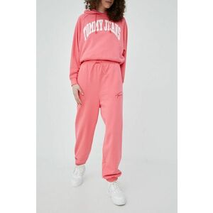 Nohavice Tommy Jeans dámske, ružová farba, jednofarebné vyobraziť