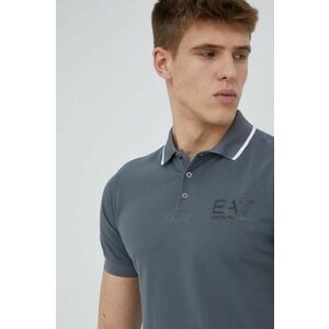Bavlnené polo tričko EA7 Emporio Armani šedá farba, jednofarebné vyobraziť