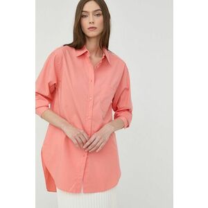 Bavlnená košeľa Boss dámska, ružová farba, regular, s klasickým golierom vyobraziť