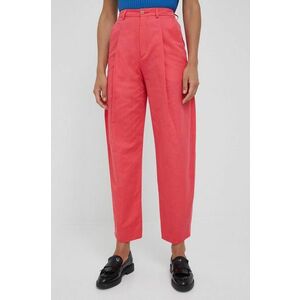 Bavlnené nohavice Drykorn dámske, ružová farba, široké, vysoký pás vyobraziť