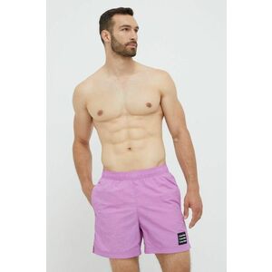 Plavkové šortky Calvin Klein fialová farba vyobraziť