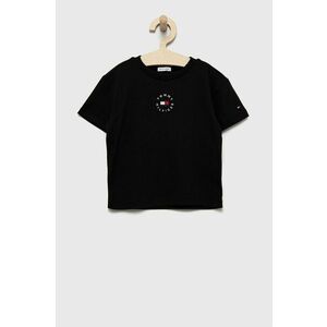 Detské bavlnené tričko Tommy Hilfiger čierna farba, jednofarebný vyobraziť